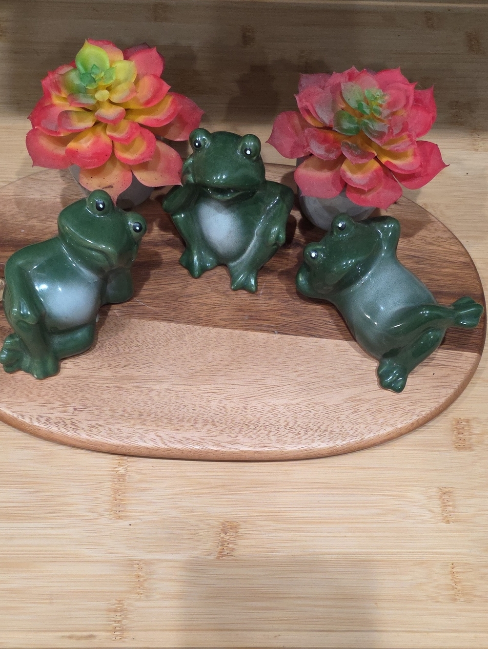 Glossy Green Ceramic Frog Figurine with White Belly